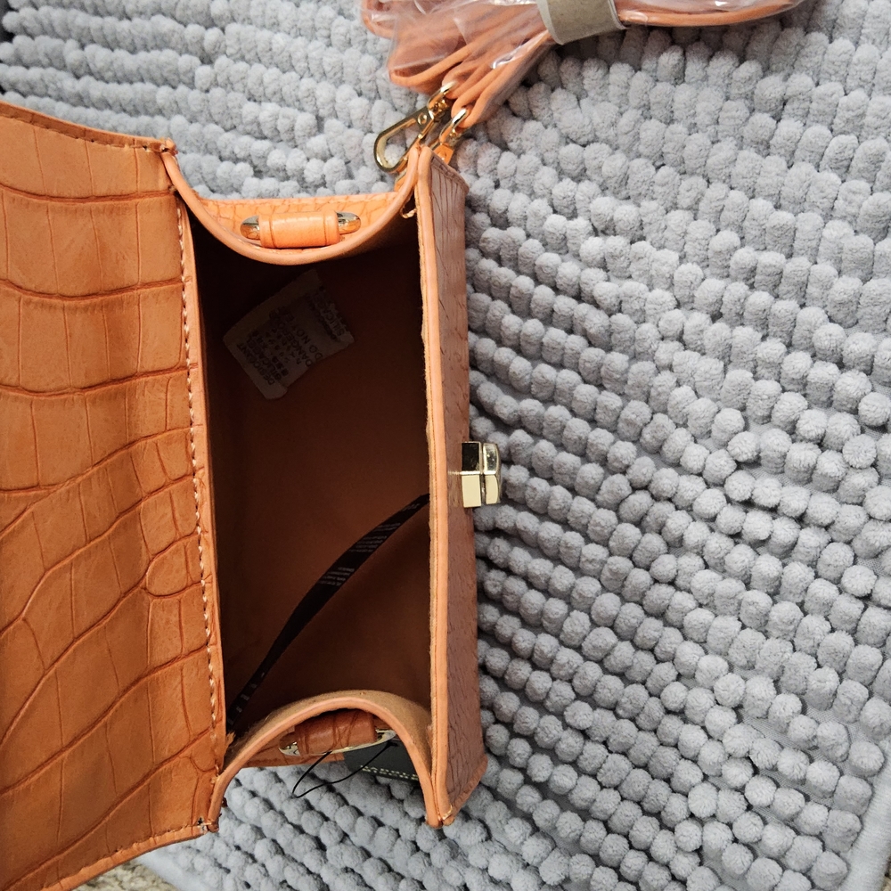 New Badgley Mischka Croco flap over crossbody bag in Orange - Picture 6 of 15